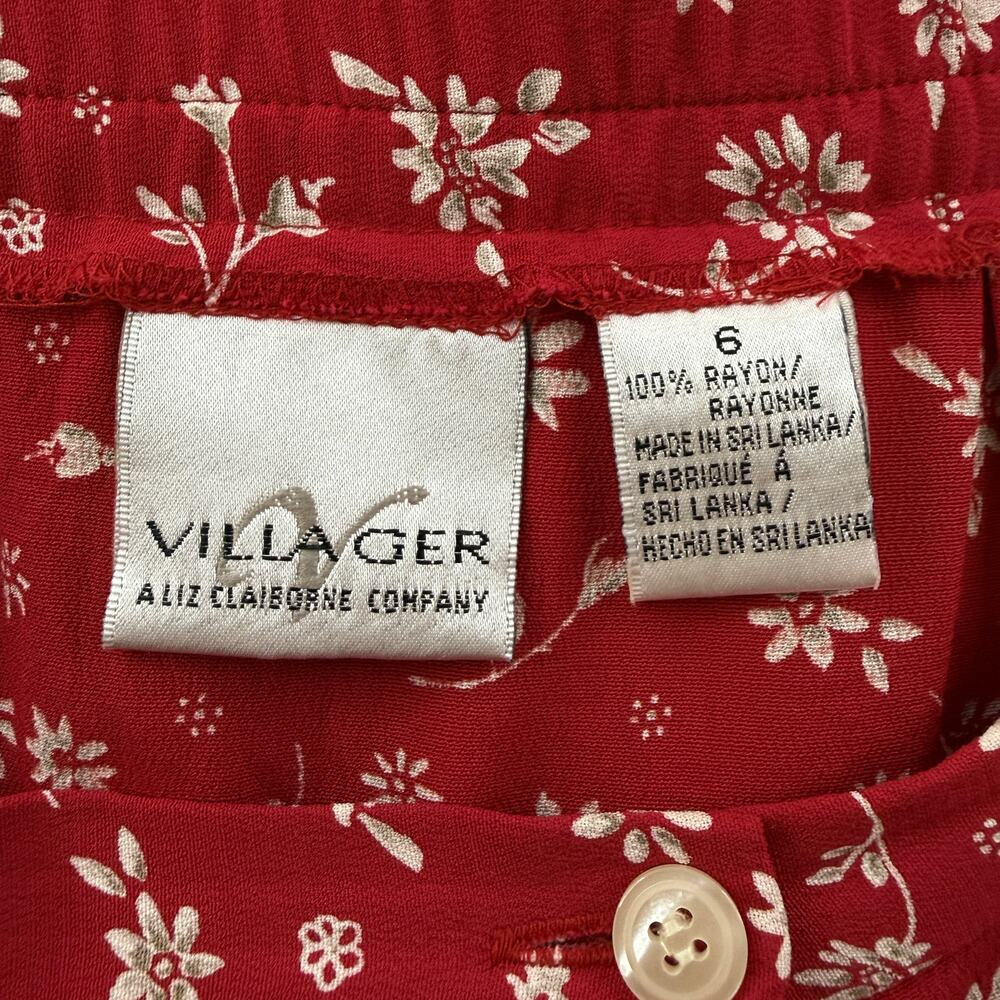 Villager Liz Claiborne Ditsy Floral Midi Skirt Red Vintage 90s Cottagecore Sz 6 - Picture 2 of 10